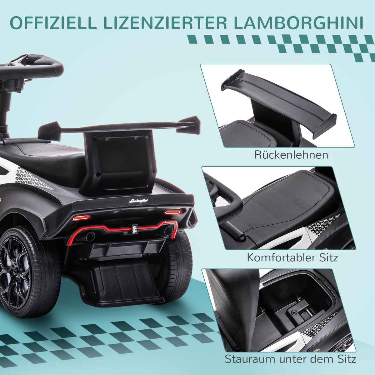 Ride-On Car For Children, Children'S Vehicle With Storage Space, Horn And Engine Sound, White + Black