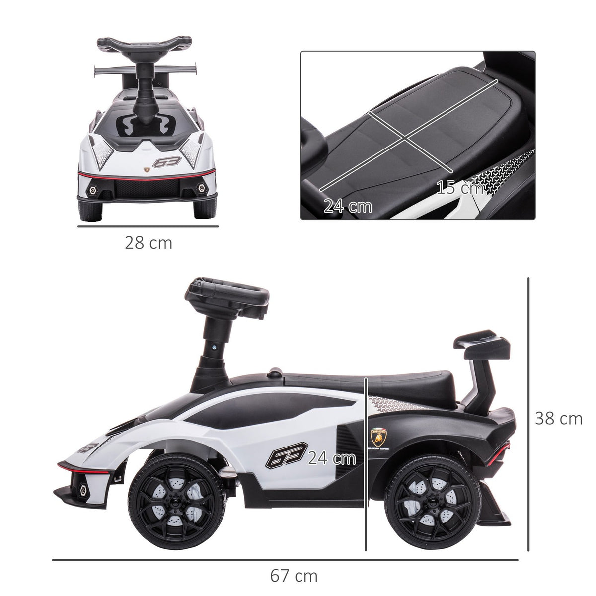 Ride-On Car For Children, Children'S Vehicle With Storage Space, Horn And Engine Sound, White + Black