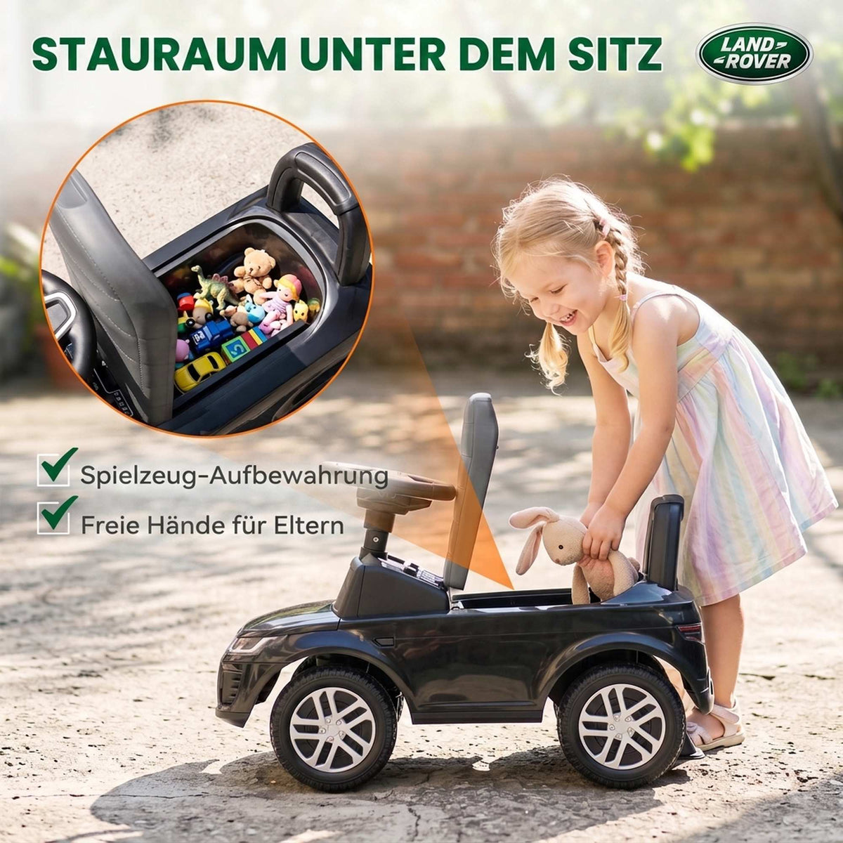 Ride-On Car with Horn & Storage, Black, 18-36 Months