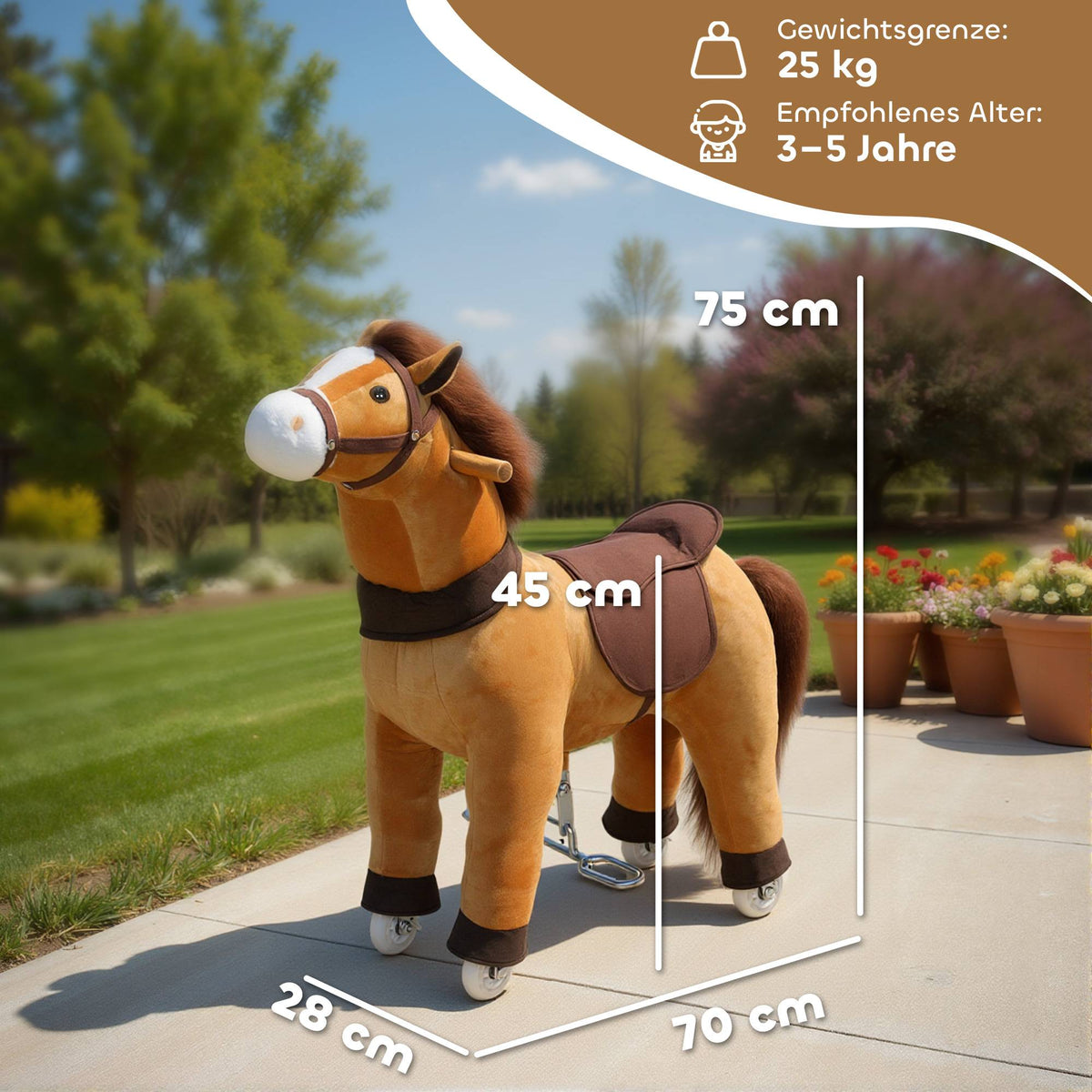 Ride-On Horse for Kids, Soft Fabric, Ages 3-5, Dark Brown