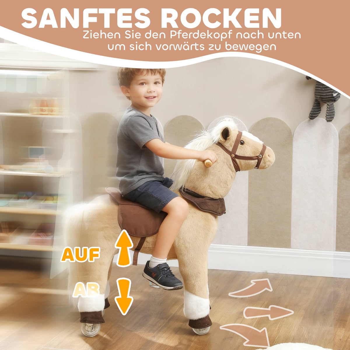Ride-On Toy Horse for Kids, Plush, Ages 3-5, Brown