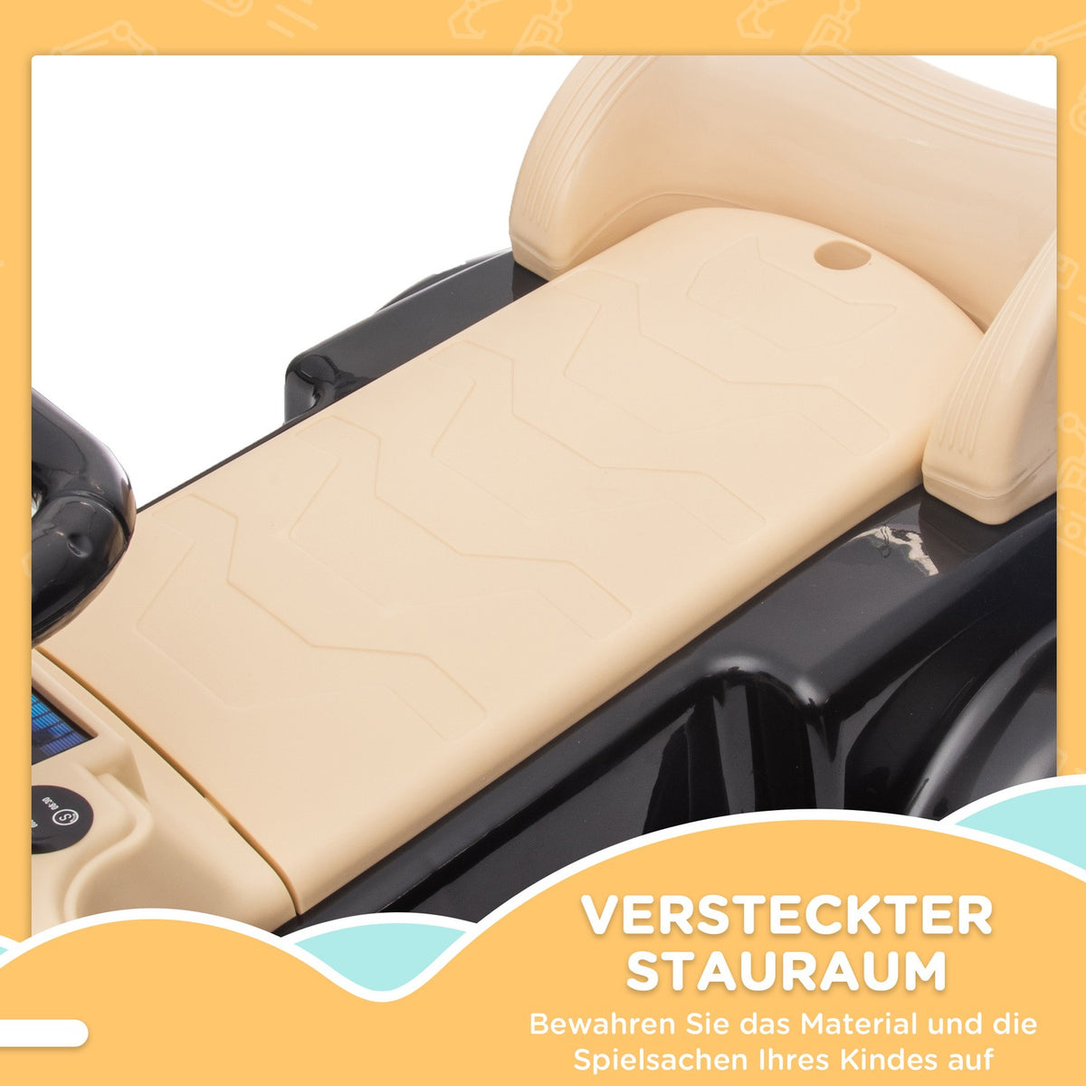 Ride-on car, children's vehicle, ride-on vehicle with storage space, children's car with tip protection for 18-48 months children, black