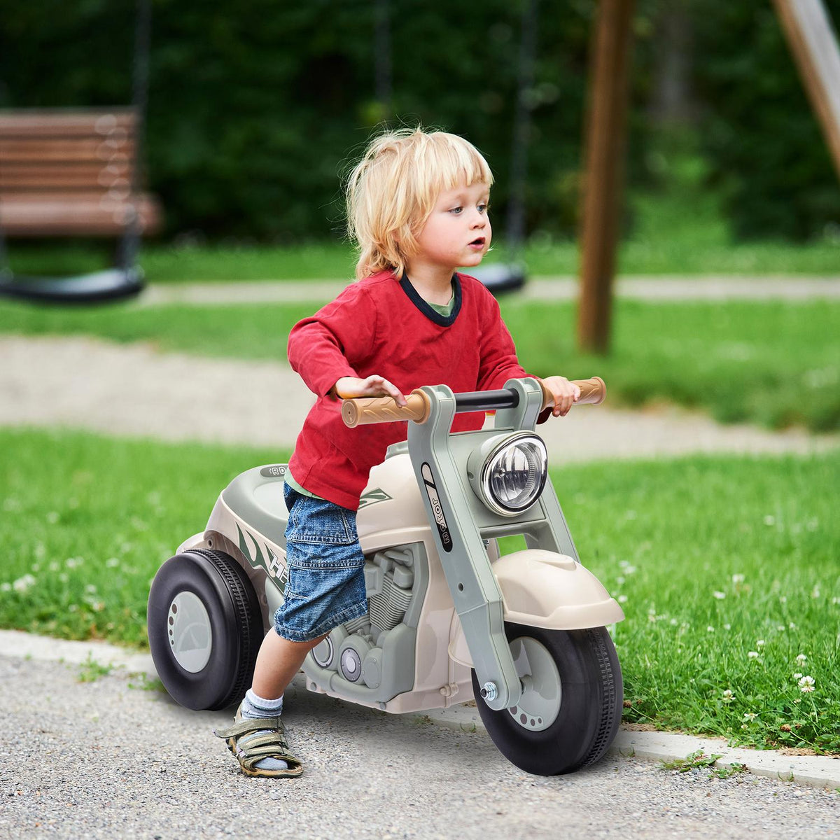 Ride-on car, ride-on vehicle with music, children's vehicle, children's car with bubbles for children 2-5 years, can hold up to 30 kg, cream white 80 x 35.5 x 42 cm