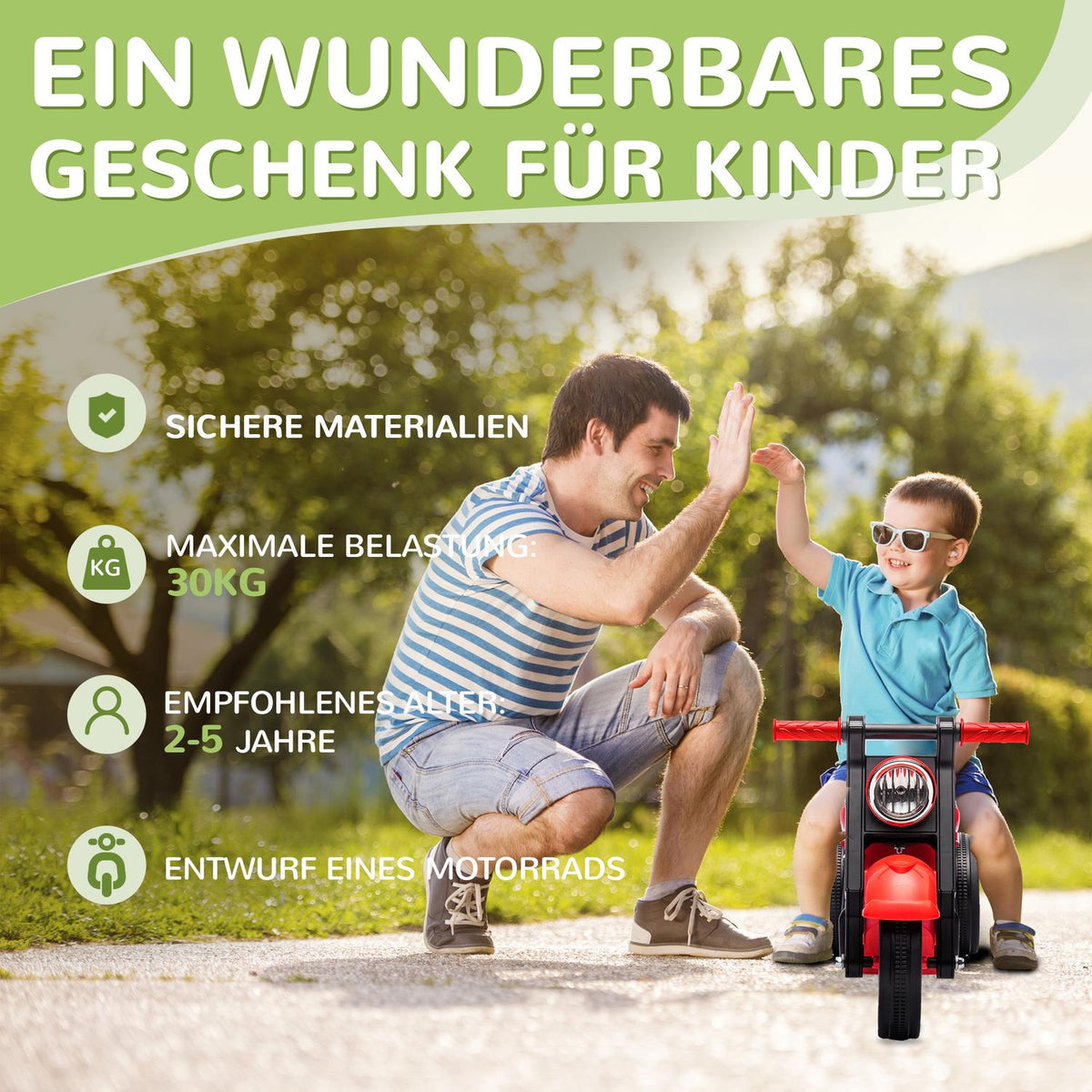 Ride-on car, ride-on vehicle with music, children's vehicle, children's car with bubbles for children 2-5 years, can hold up to 30 kg, red, 80 x 35.5 x 42 cm