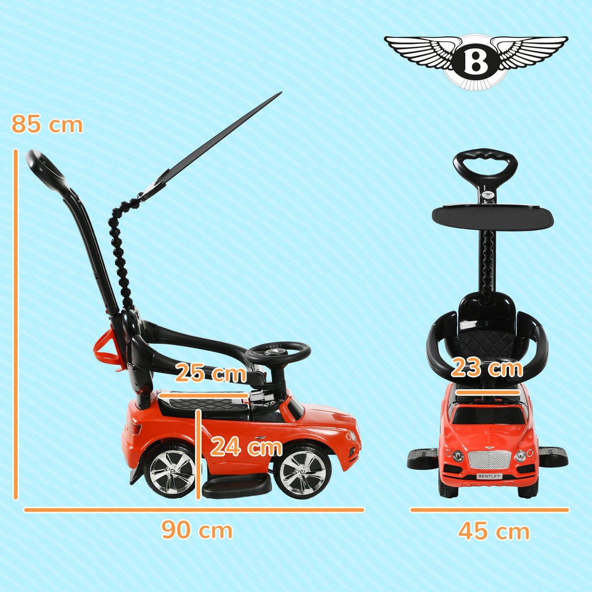 Ride-on car with push bar, 3-in-1 ride-on vehicle with removable top, children's vehicle with tip protection, storage space, for 1-3 years, red