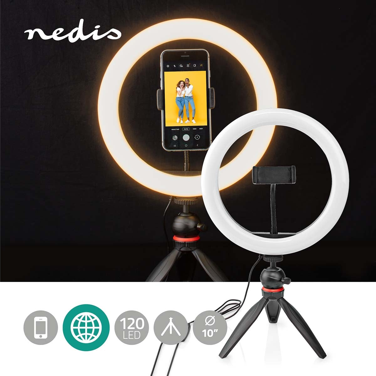 Ring light | 10 inch| 120 LEDs | 2700 - 6700 K| Tripod | Black