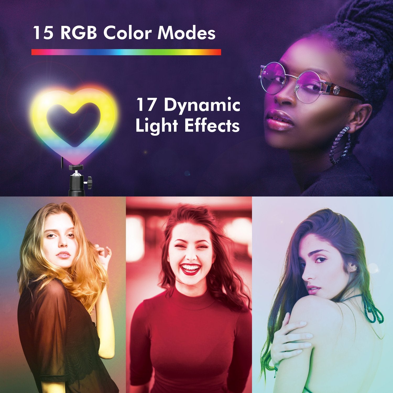 Ring light Heart shape RGB with table stand