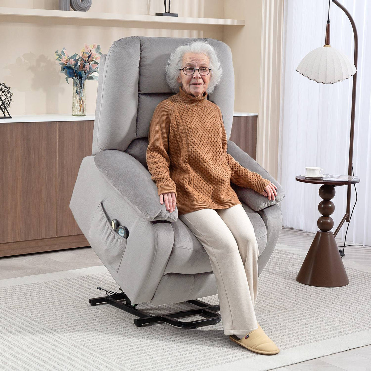 Riser chair with massage function, 90x93x110cm, light grey