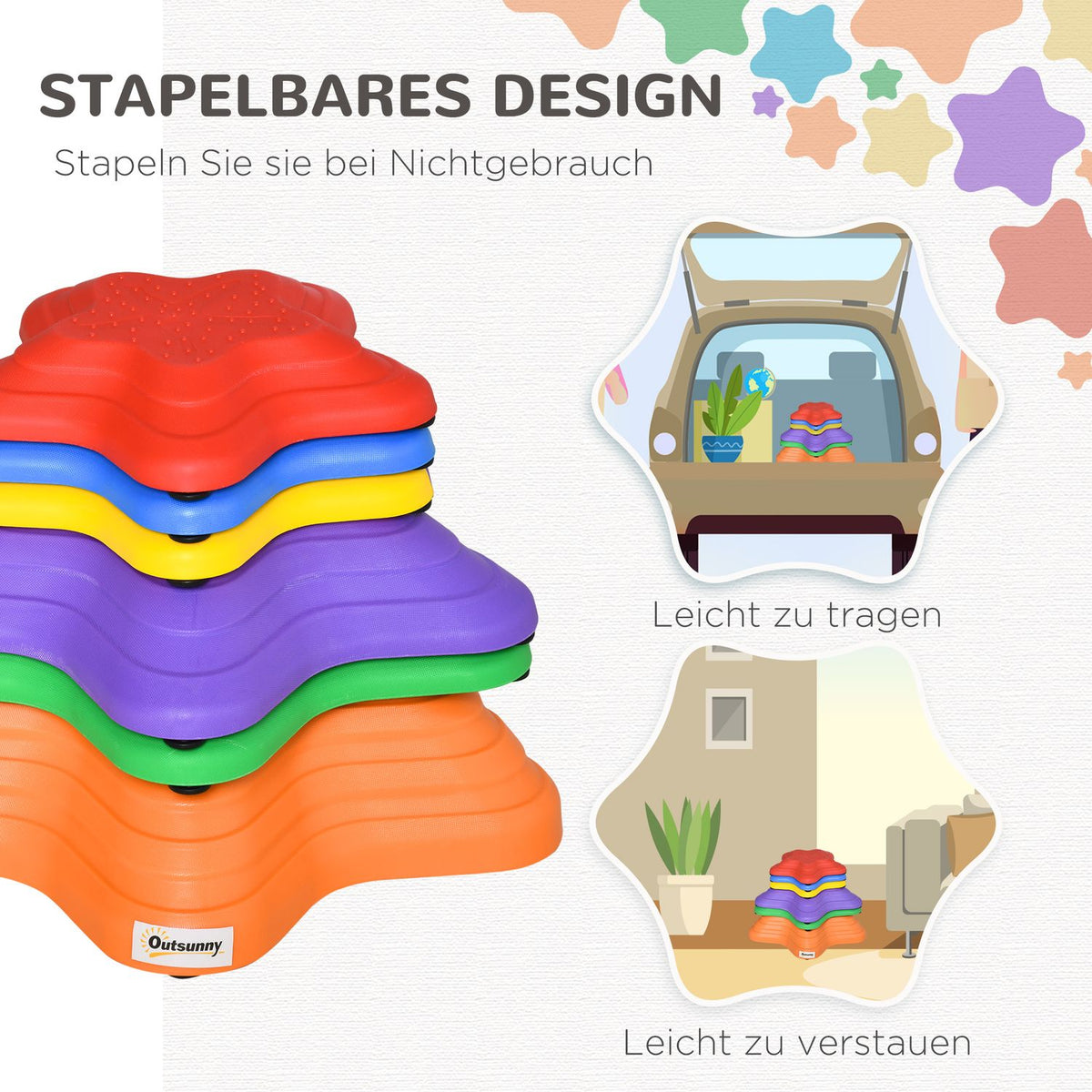 River Stones, 6 Pieces. Balancing Stones, Balance Game, Non-Slip Stacking Stones, Stepping Stones Can Hold Up To 80 Kg, For 3-8 Years Children, Colorful