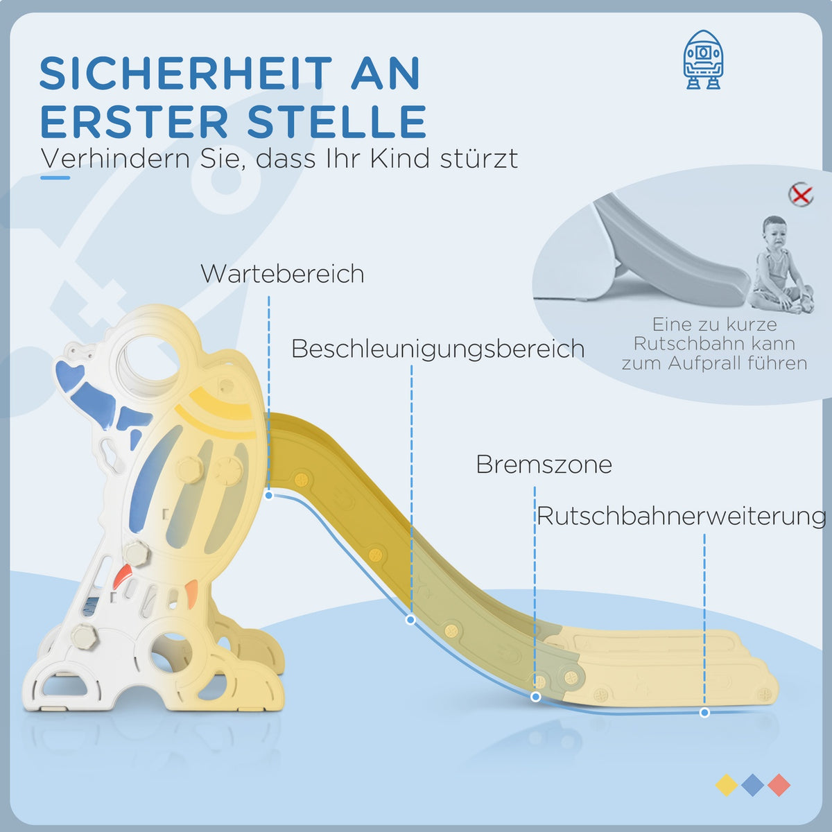 Rocket-Themed Kids Slide with Non-Slip Ladder, 30kg Capacity