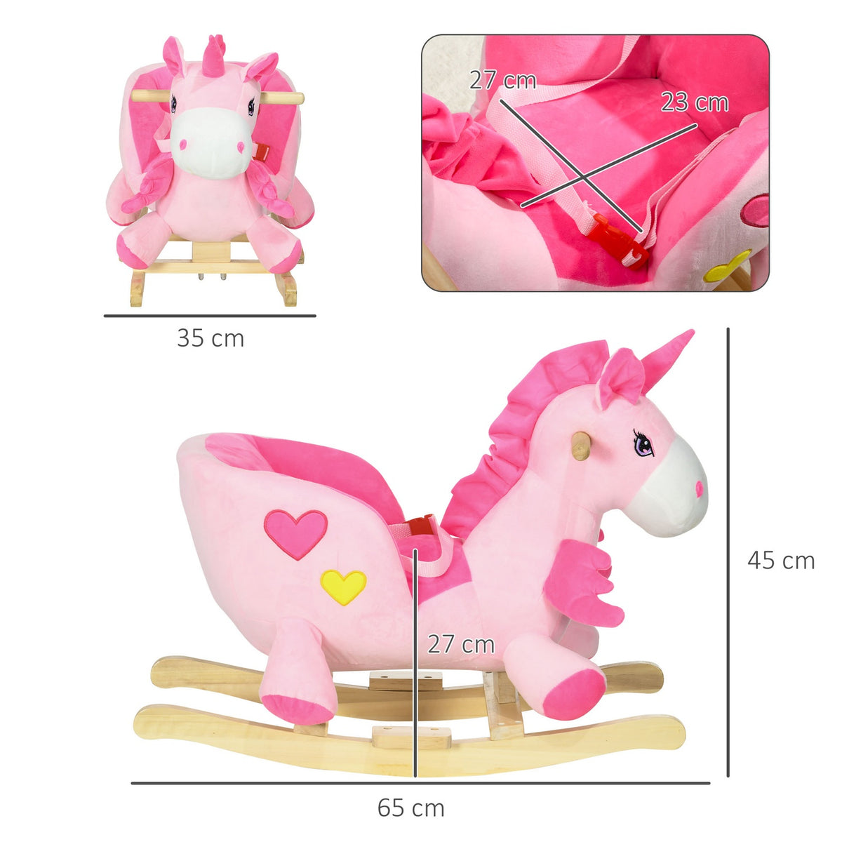 Rocking Animal Unicorn With Music And Footrest Flannel Children'S Rocking Chair For 1.5-3 Years, Lap Belt