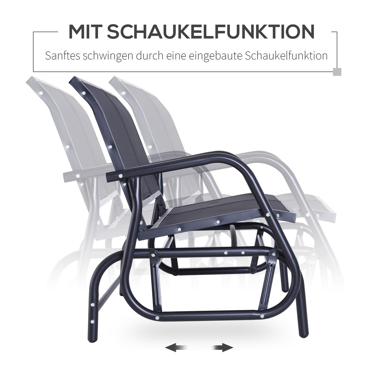 Rocking Chair 2-Seater Garden Bench Garden Swing Seat Park Bench Metal Garden Furniture Black 120 X 70 X 88 Cm