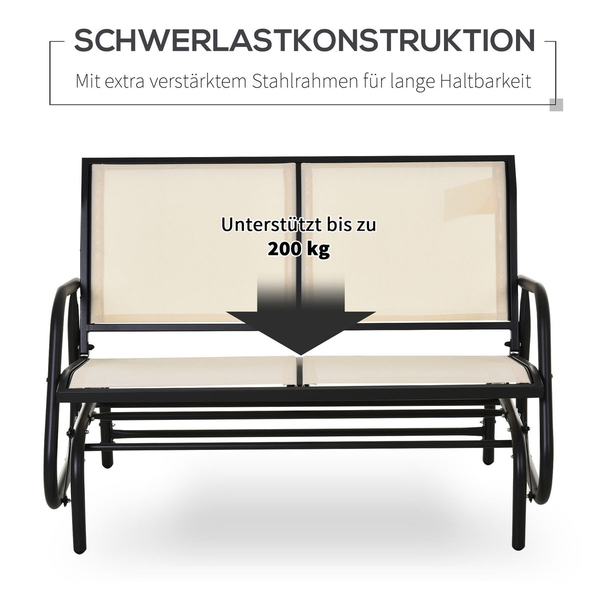 Rocking Chair 2-Seater Garden Bench Garden Swing Seat Park Bench Metal Garden Furniture Black + Beige 120 X 70 X 85 Cm