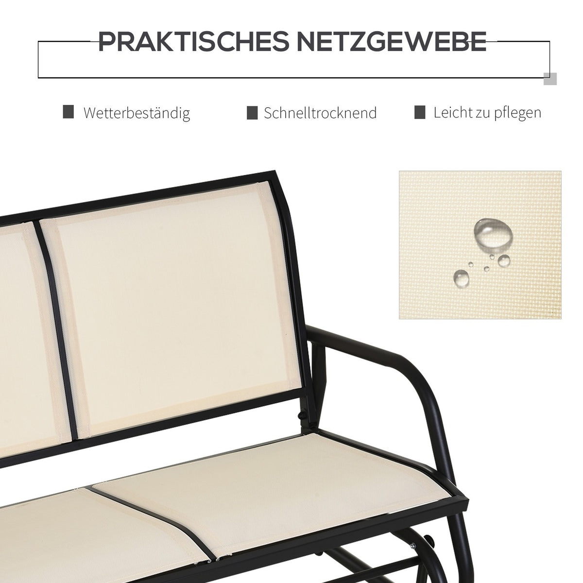 Rocking Chair 2-Seater Garden Bench Garden Swing Seat Park Bench Metal Garden Furniture Black + Beige 120 X 70 X 85 Cm