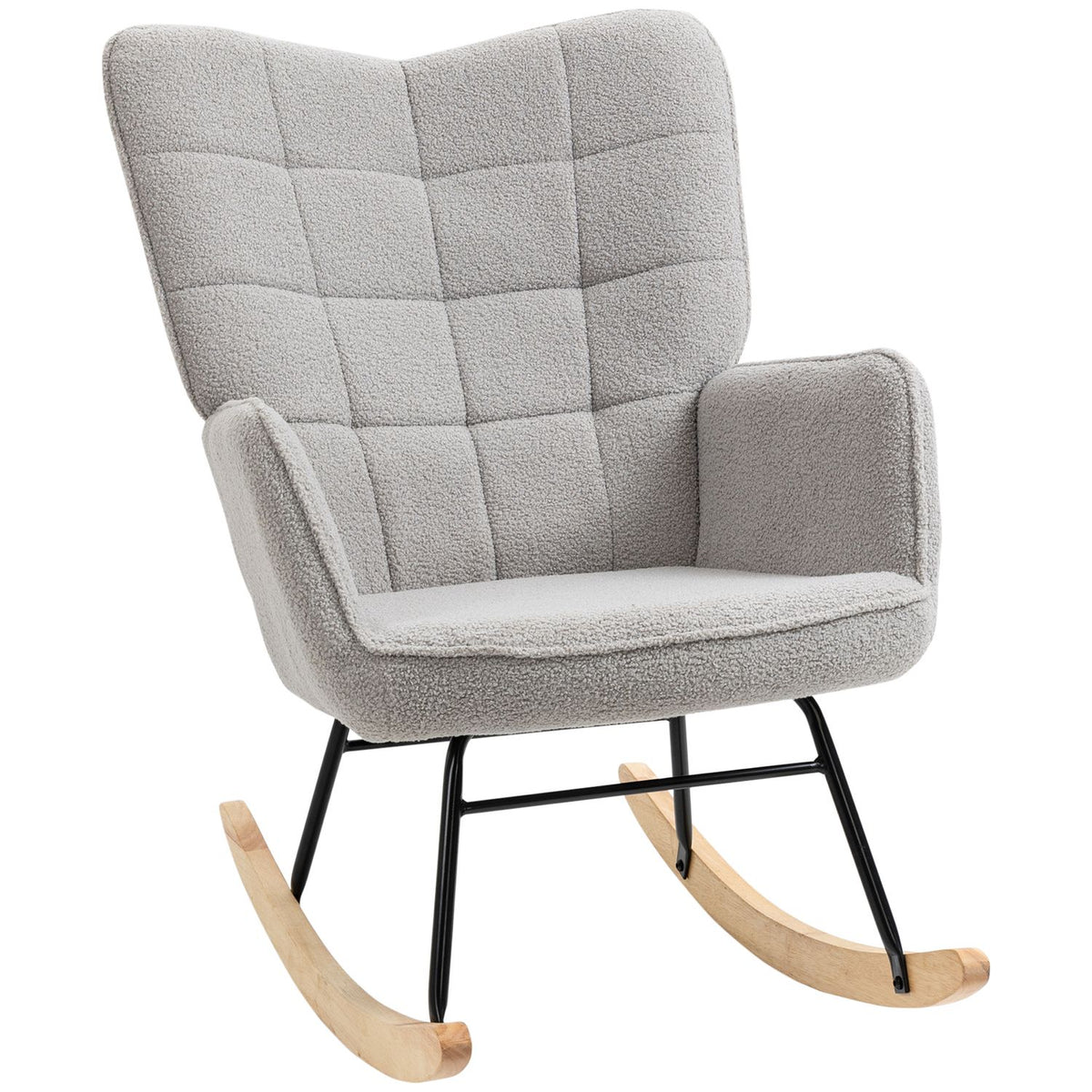 Rocking Chair, Accent Chair, Living Room Chair, Relaxation Chair, Load Capacity Up To 120 Kg, Berber Fleece, Light Gray 71 X 92 X 101 Cm