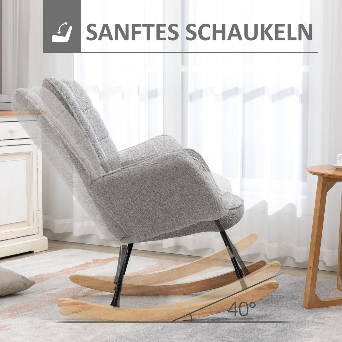 Rocking Chair, Accent Chair, Living Room Chair, Relaxation Chair, Load Capacity Up To 120 Kg, Berber Fleece, Light Gray 71 X 92 X 101 Cm