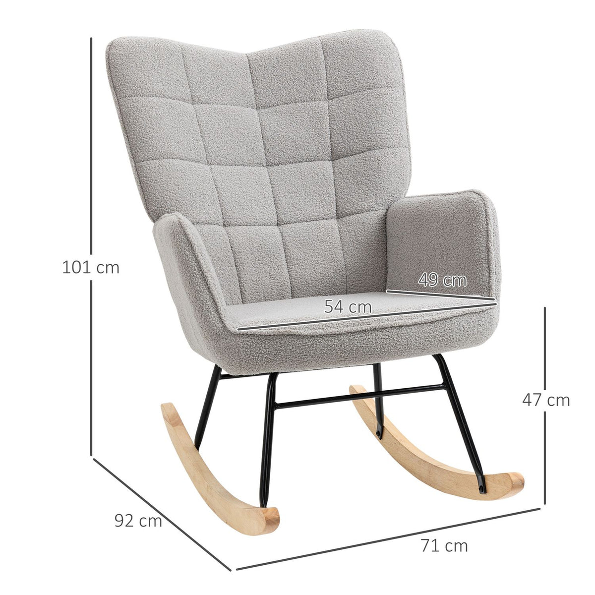 Rocking Chair, Accent Chair, Living Room Chair, Relaxation Chair, Load Capacity Up To 120 Kg, Berber Fleece, Light Gray 71 X 92 X 101 Cm