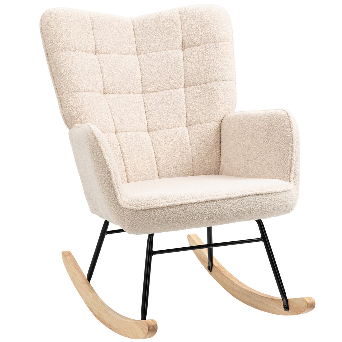 Rocking Chair, Accent Chair, Relaxation Chair With Berber Fleece, For Bedroom, Up To 120 Kg, Beige, 71X92X101 Cm