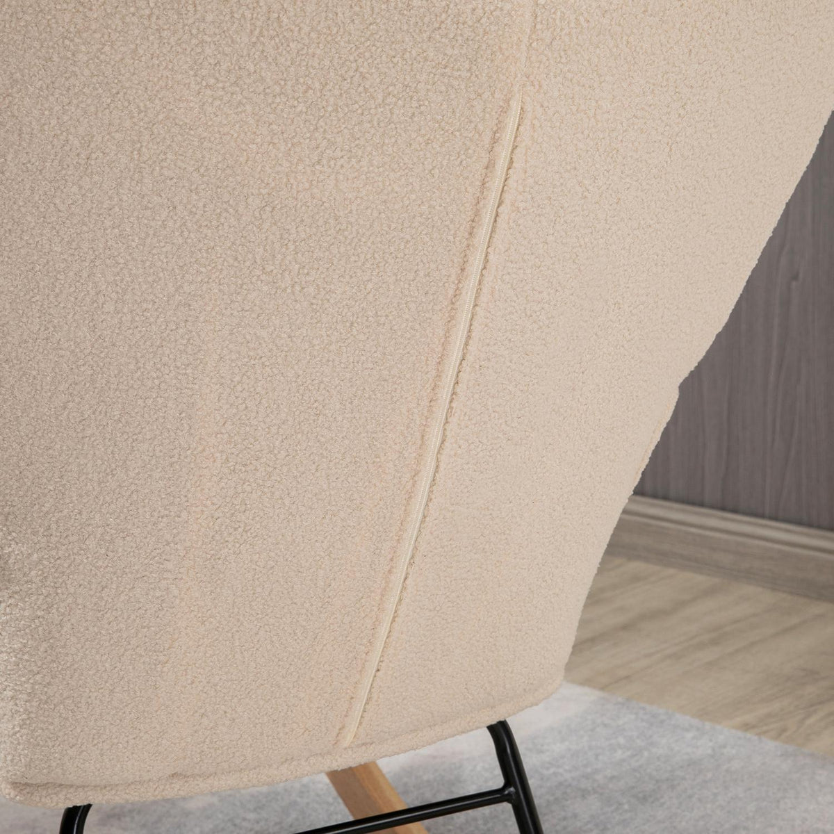 Rocking Chair, Accent Chair, Relaxation Chair With Berber Fleece, For Bedroom, Up To 120 Kg, Beige, 71X92X101 Cm