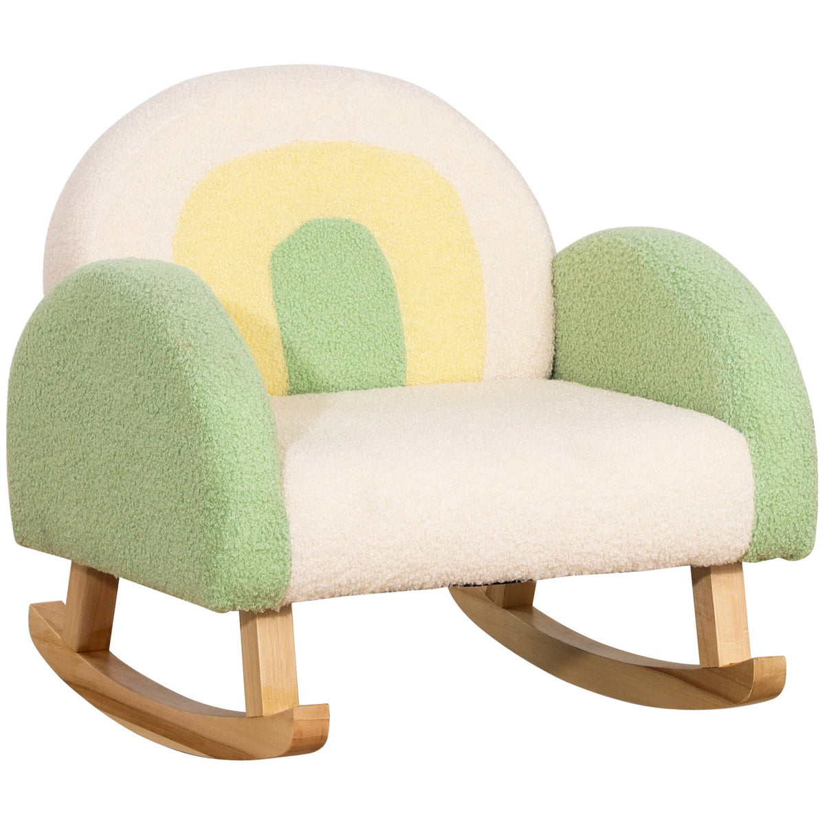 Rocking Chair Children'S Sofa, Cozy Children'S Armchair In Imitation Lambskin, Eucalyptus Wood, Green, From 3 Years, Perfect For Children'S Rooms