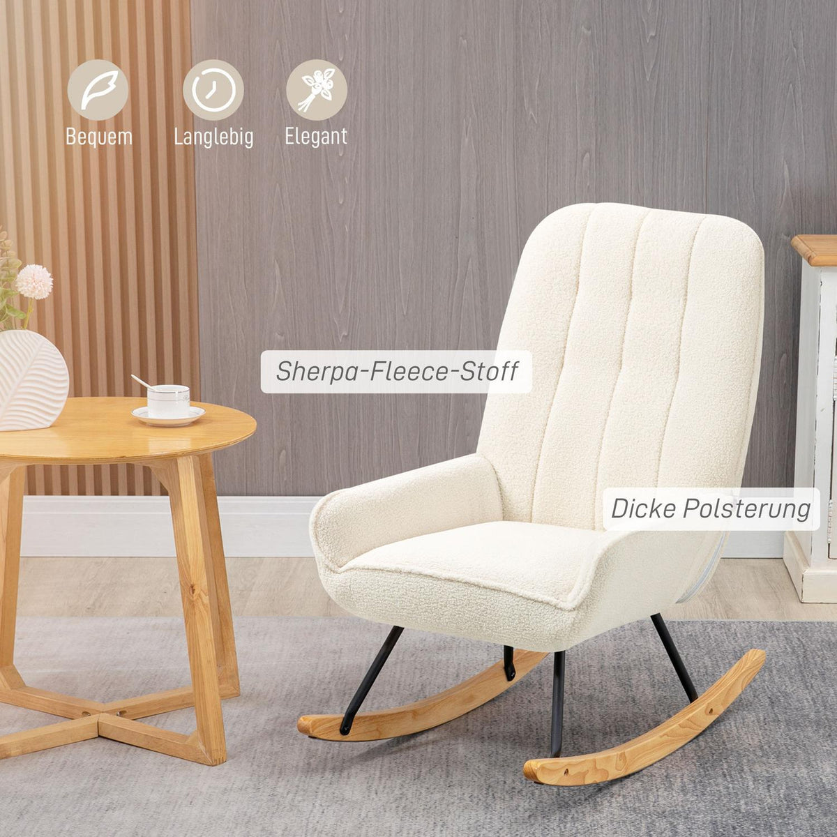 Rocking Chair, Comfortable Swing Chair With Sherpa Fleece, For Bedrooms And Children'S Rooms, Up To 150 Kg, 63X95X97Cm
