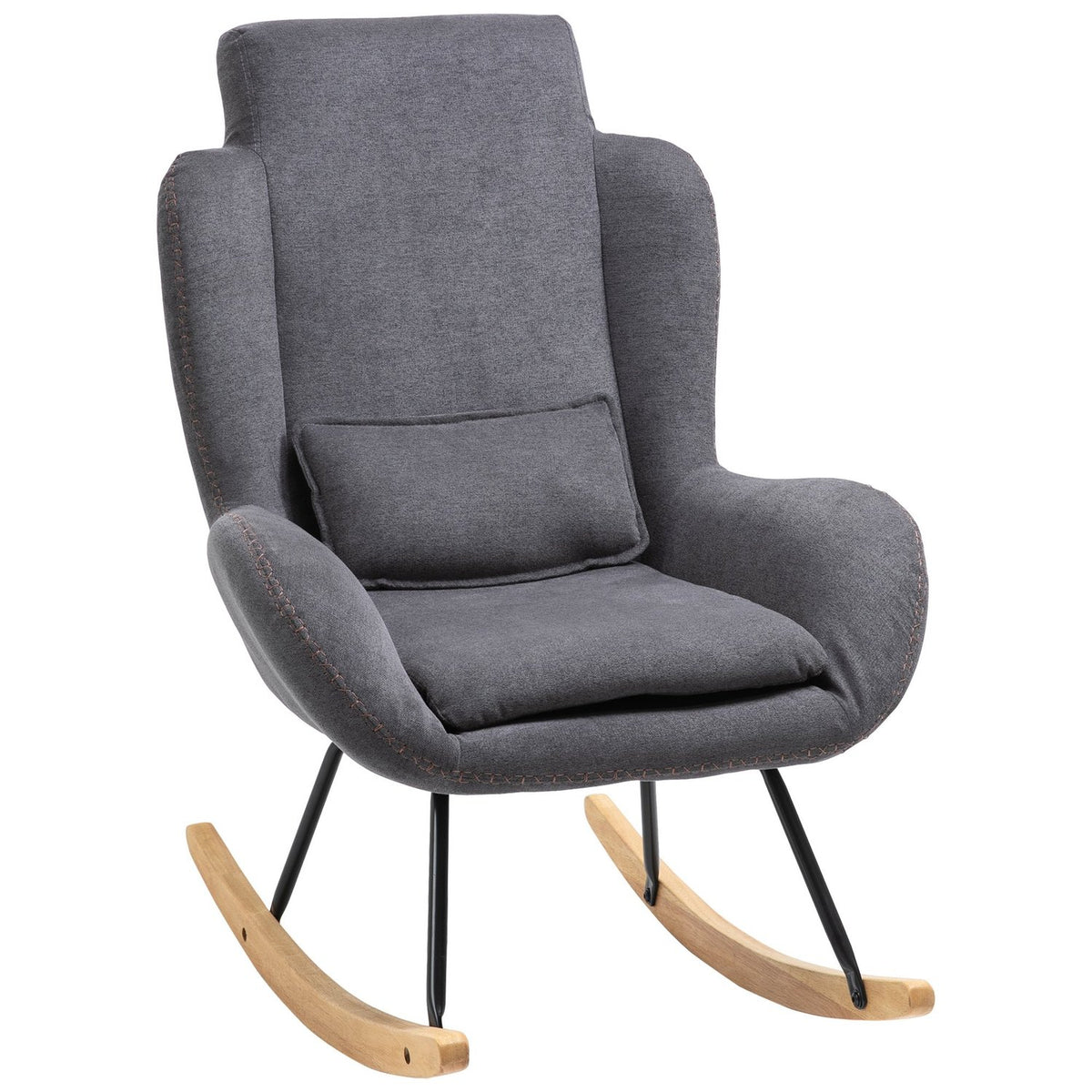 Rocking Chair Deck Chair Reading Chair 90-135° Rocking Linen Rubber Wood Dark Gray 75 X 95 X 110 Cm