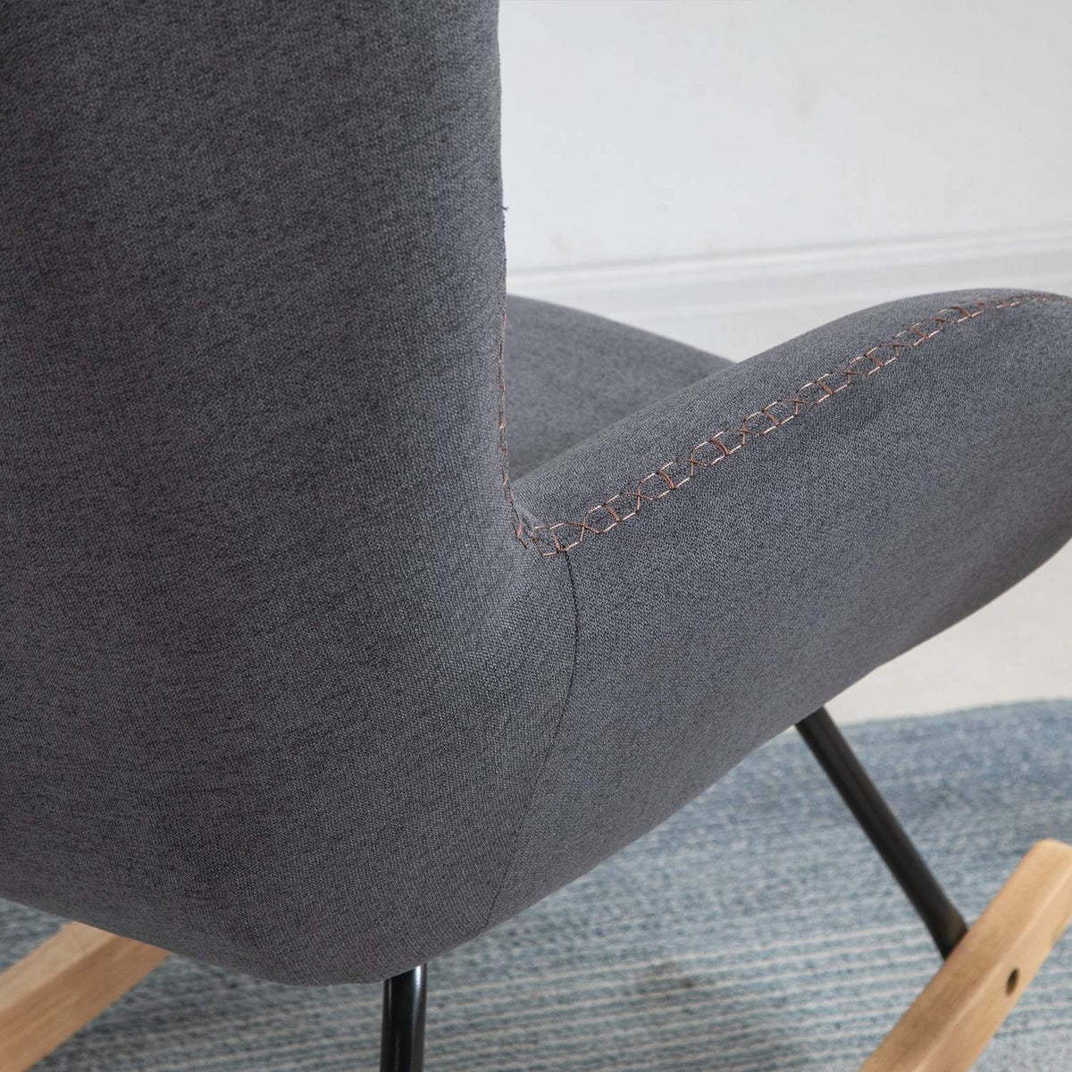 Rocking Chair Deck Chair Reading Chair 90-135° Rocking Linen Rubber Wood Dark Gray 75 X 95 X 110 Cm