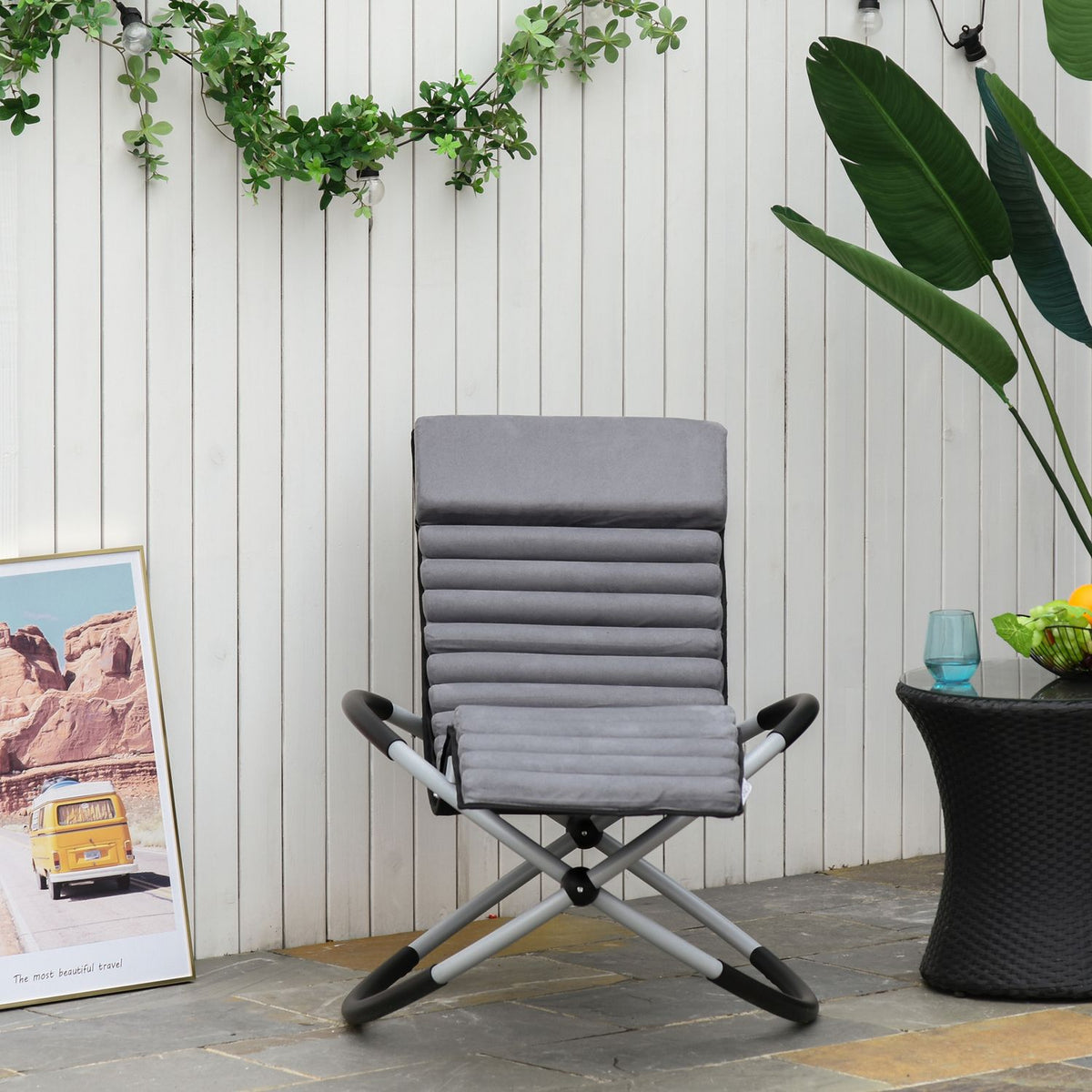 Rocking Chair Ergonomic 2 In 1 Swing Chair Garden Chair Rocking Lounger Metal Textline Spherical Dark Gray 145 X 74 X 88 Cm