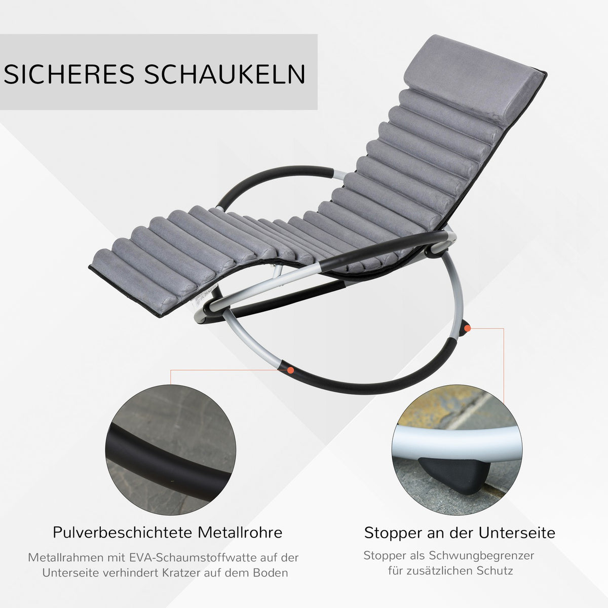 Rocking Chair Ergonomic 2 In 1 Swing Chair Garden Chair Rocking Lounger Metal Textline Spherical Dark Gray 145 X 74 X 88 Cm