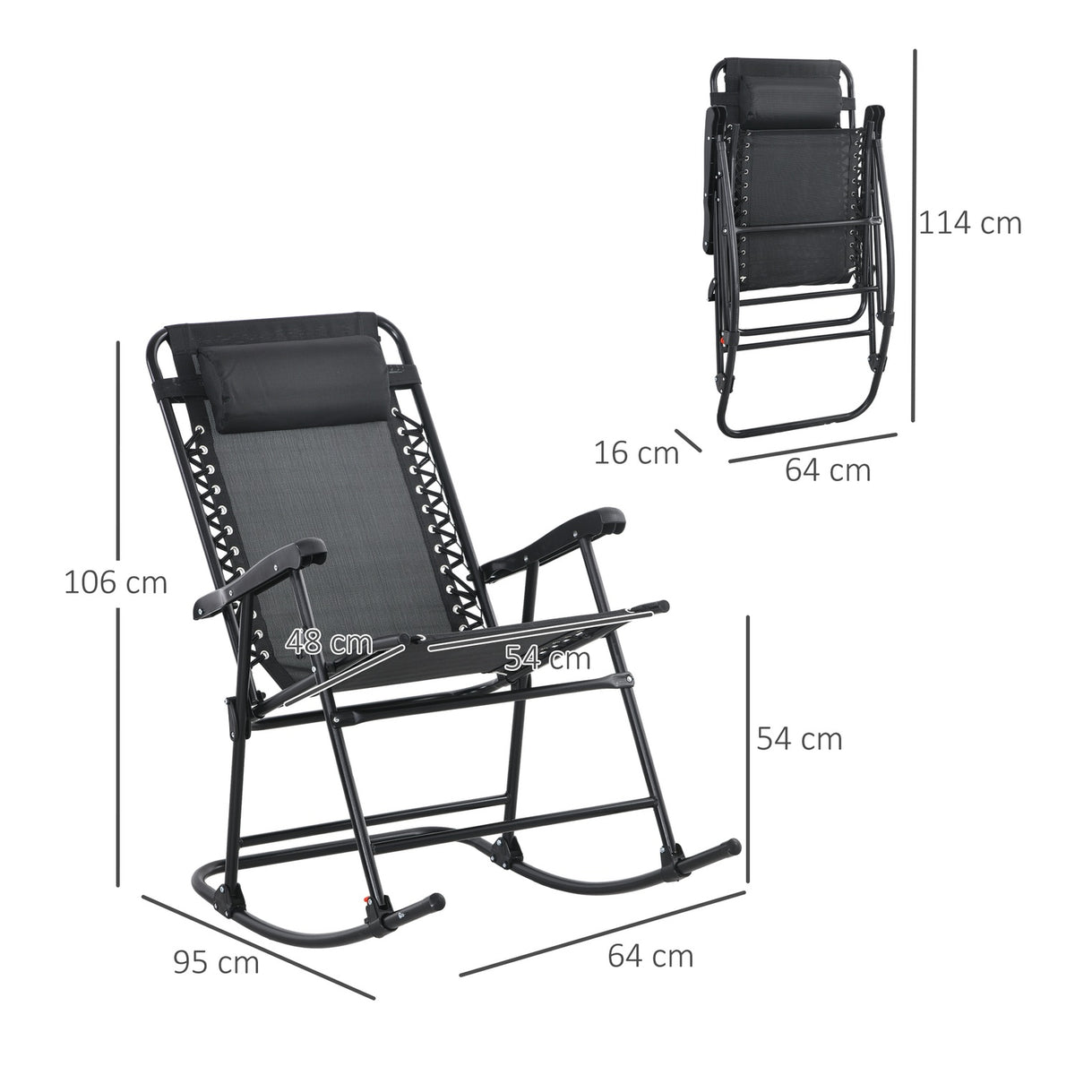 Rocking Chair Folding Garden Chair Swing Chair Pillow Up To 120Kg Garden Balcony Mesh Black 95X64X106Cm