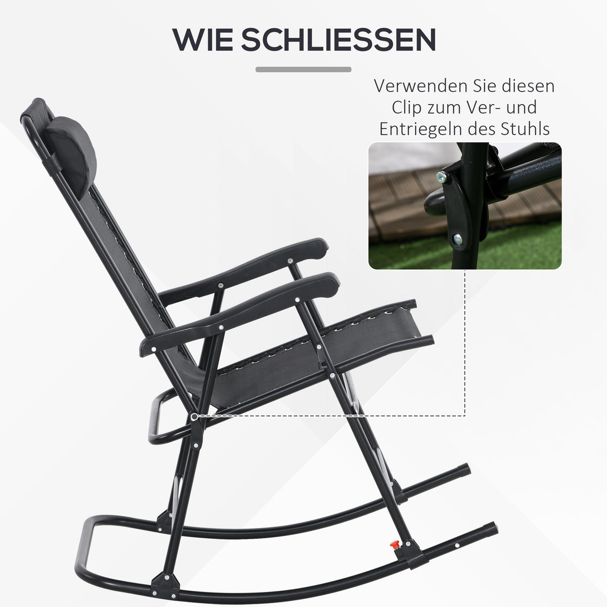 Rocking Chair Folding Garden Chair Swing Chair Pillow Up To 120Kg Garden Balcony Mesh Black 95X64X106Cm