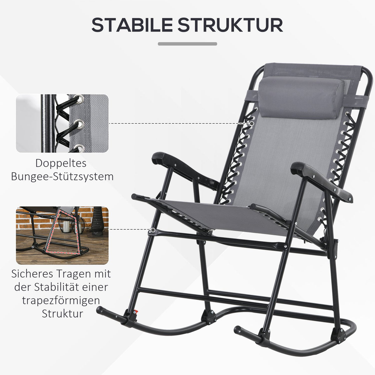Rocking Chair Folding Garden Chair Swing Chair Pillow Up To 120Kg Garden Balcony Mesh Light Gray 95X64X106Cm