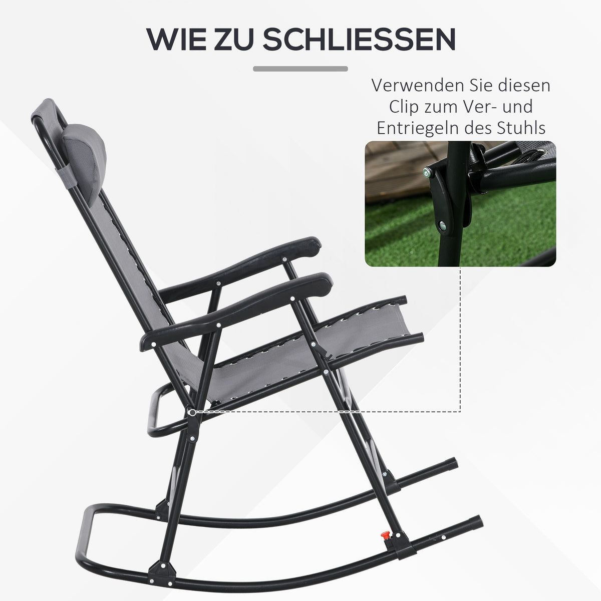 Rocking Chair Folding Garden Chair Swing Chair Pillow Up To 120Kg Garden Balcony Mesh Light Gray 95X64X106Cm
