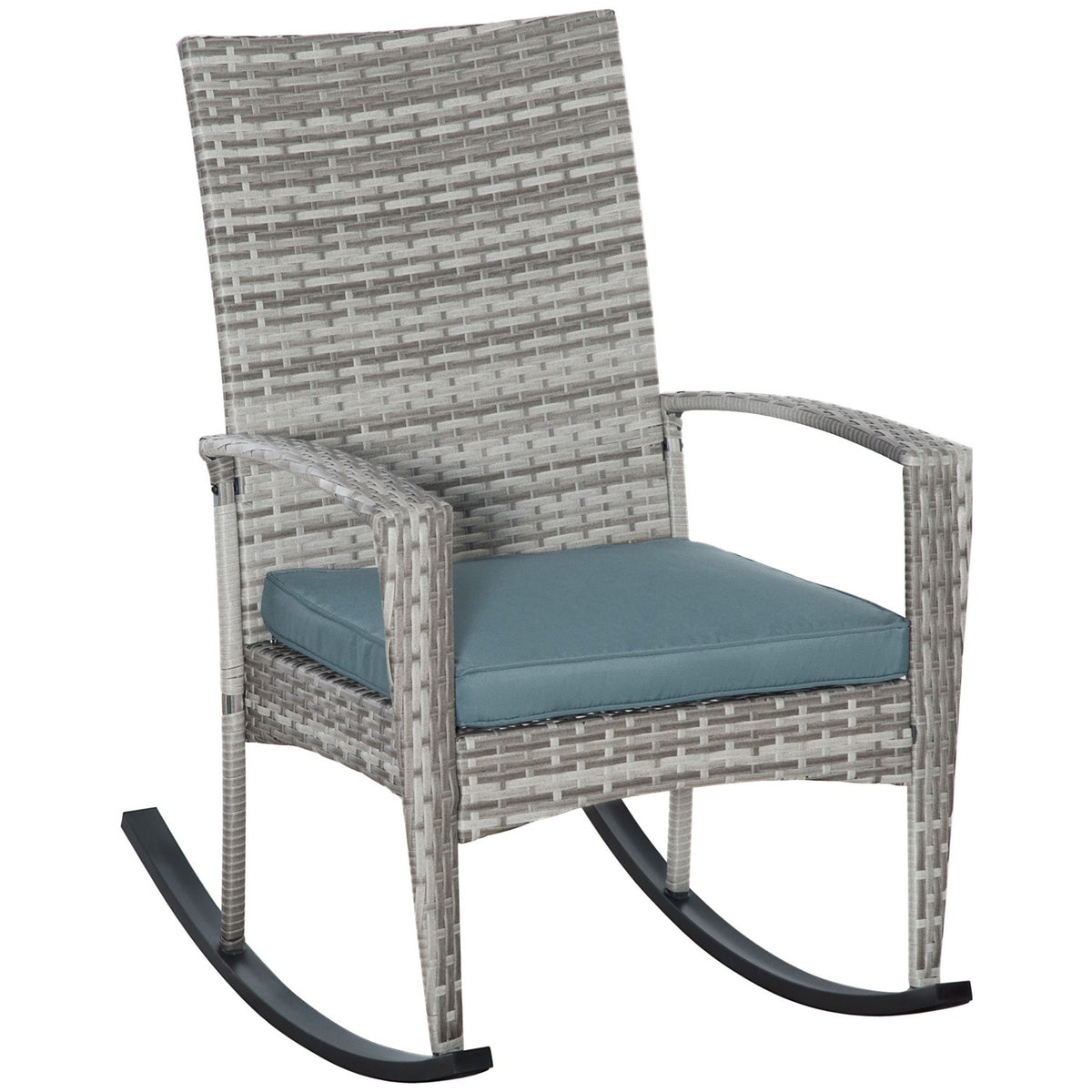 Rocking Chair Garden Chair With Cushions, Polyrattan + Metal, Gray, 66 X 88 X 98 Cm