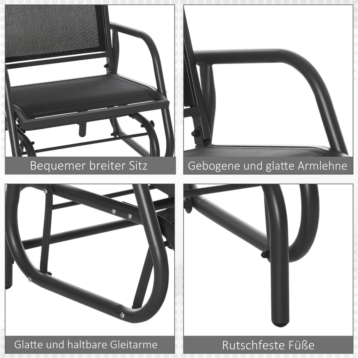 Rocking Chair Garden Garden Chair Relax Chair Garden Swing Metal Rocking Chair For Patio Balcony Mesh Black 75 X 66 X 85 Cm