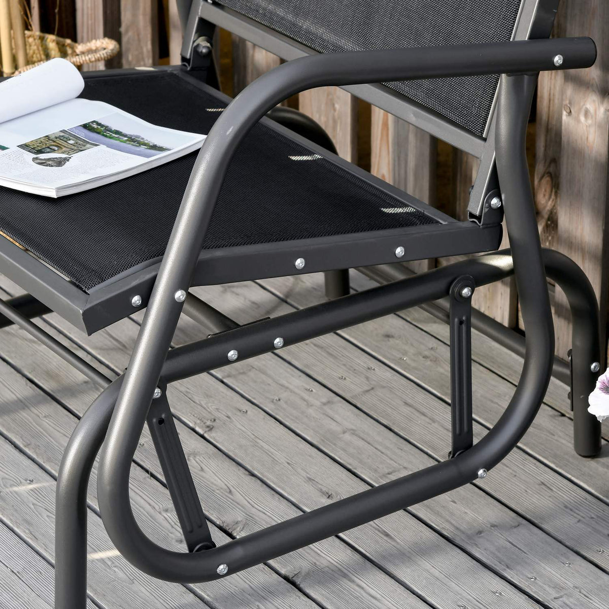 Rocking Chair Garden Garden Chair Relax Chair Garden Swing Metal Rocking Chair For Patio Balcony Mesh Black 75 X 66 X 85 Cm