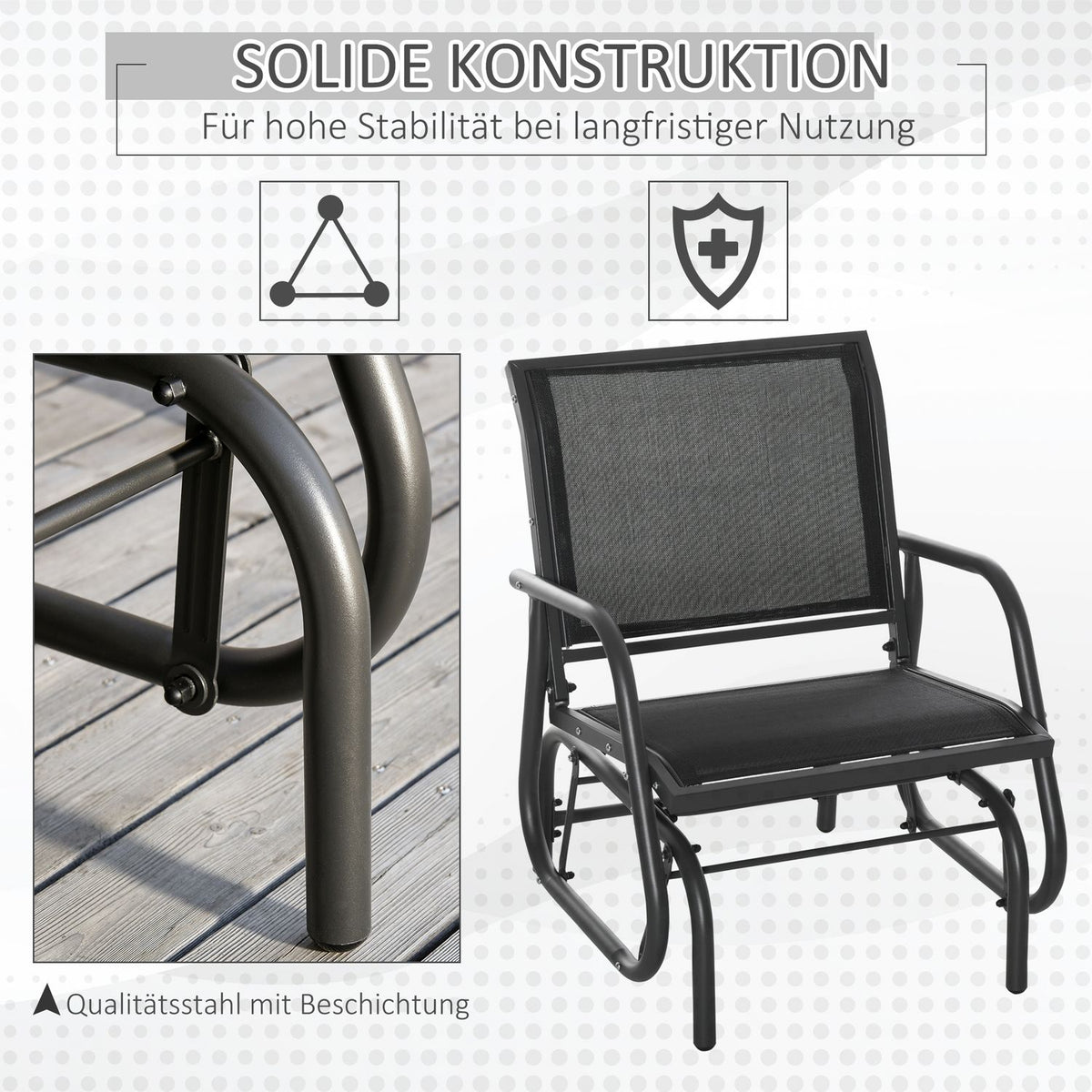 Rocking Chair Garden Garden Chair Relax Chair Garden Swing Metal Rocking Chair For Patio Balcony Mesh Black 75 X 66 X 85 Cm