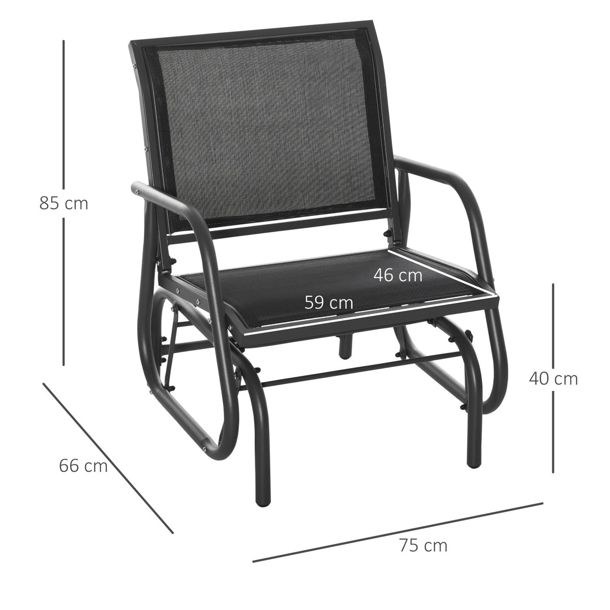 Rocking Chair Garden Garden Chair Relax Chair Garden Swing Metal Rocking Chair For Patio Balcony Mesh Black 75 X 66 X 85 Cm