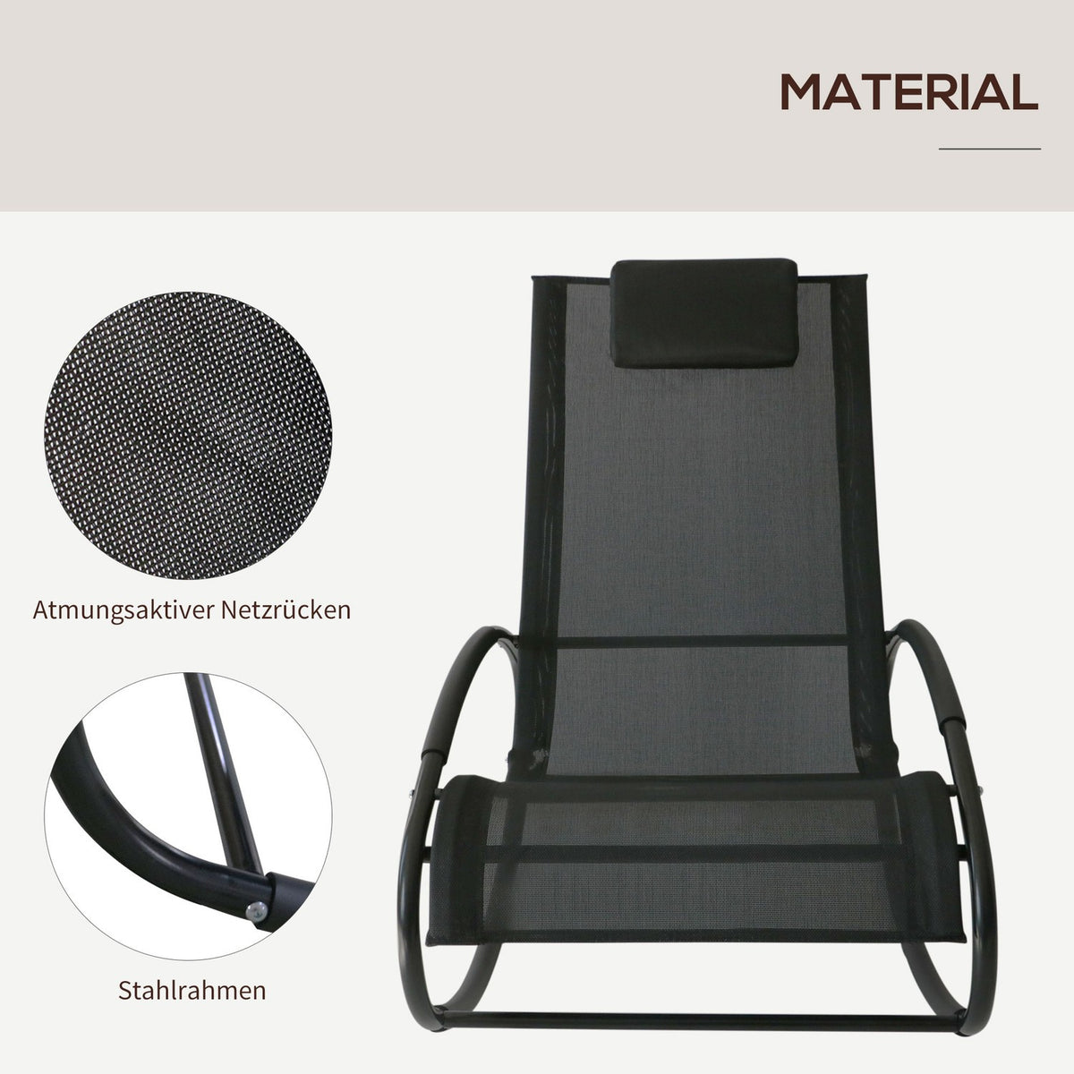 Rocking Chair, Garden Lounger, Swing Lounger, 1 X Pillow, Weatherproof Steel + Textline Black, Up To 120 Kg, 105 X 62 X 88 Cm