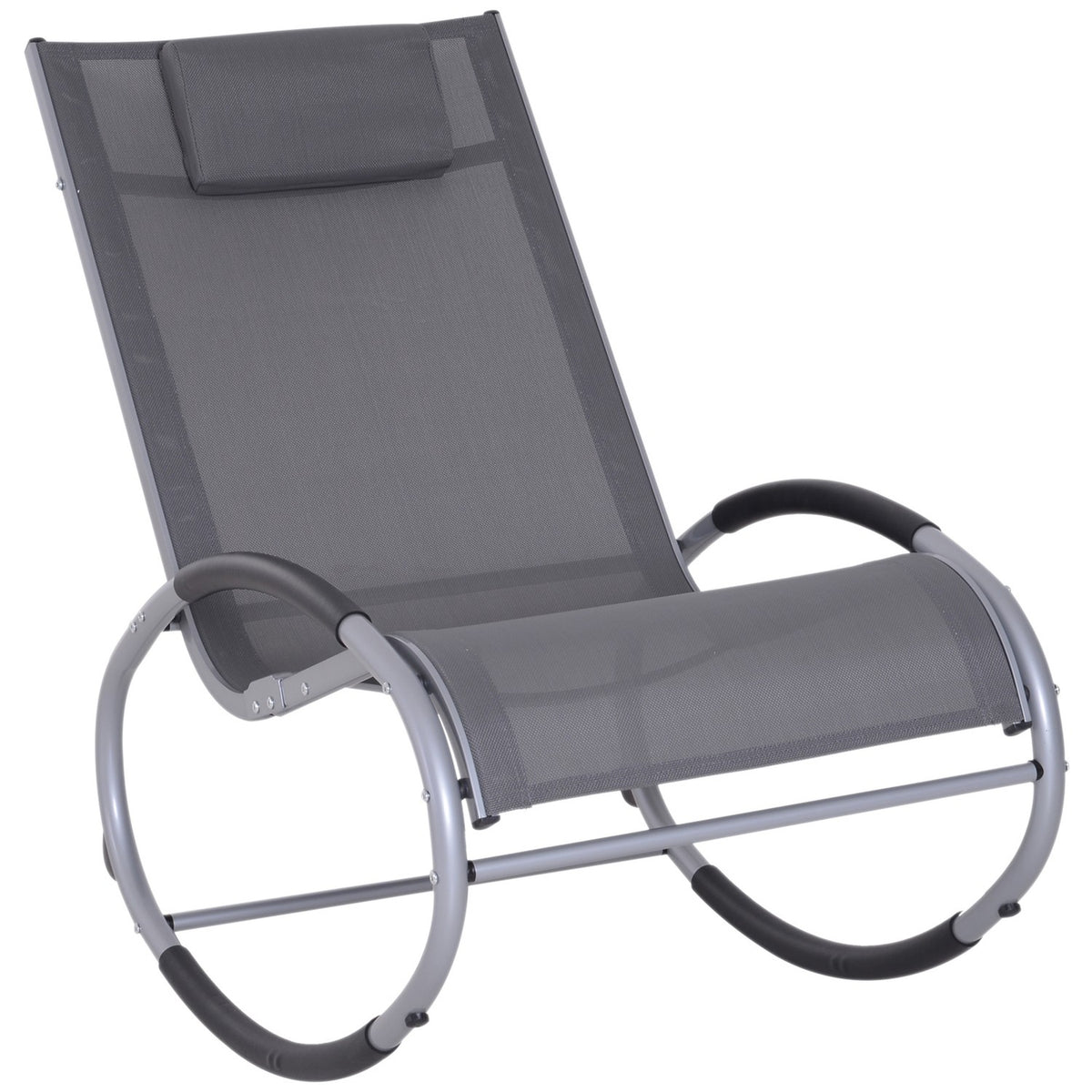 Rocking Chair, Garden Lounger, Swing Lounger With Pillow, Weatherproof, Aluminum + Text Line, Black, Up To 120 Kg, 120 X 61 X 88 Cm