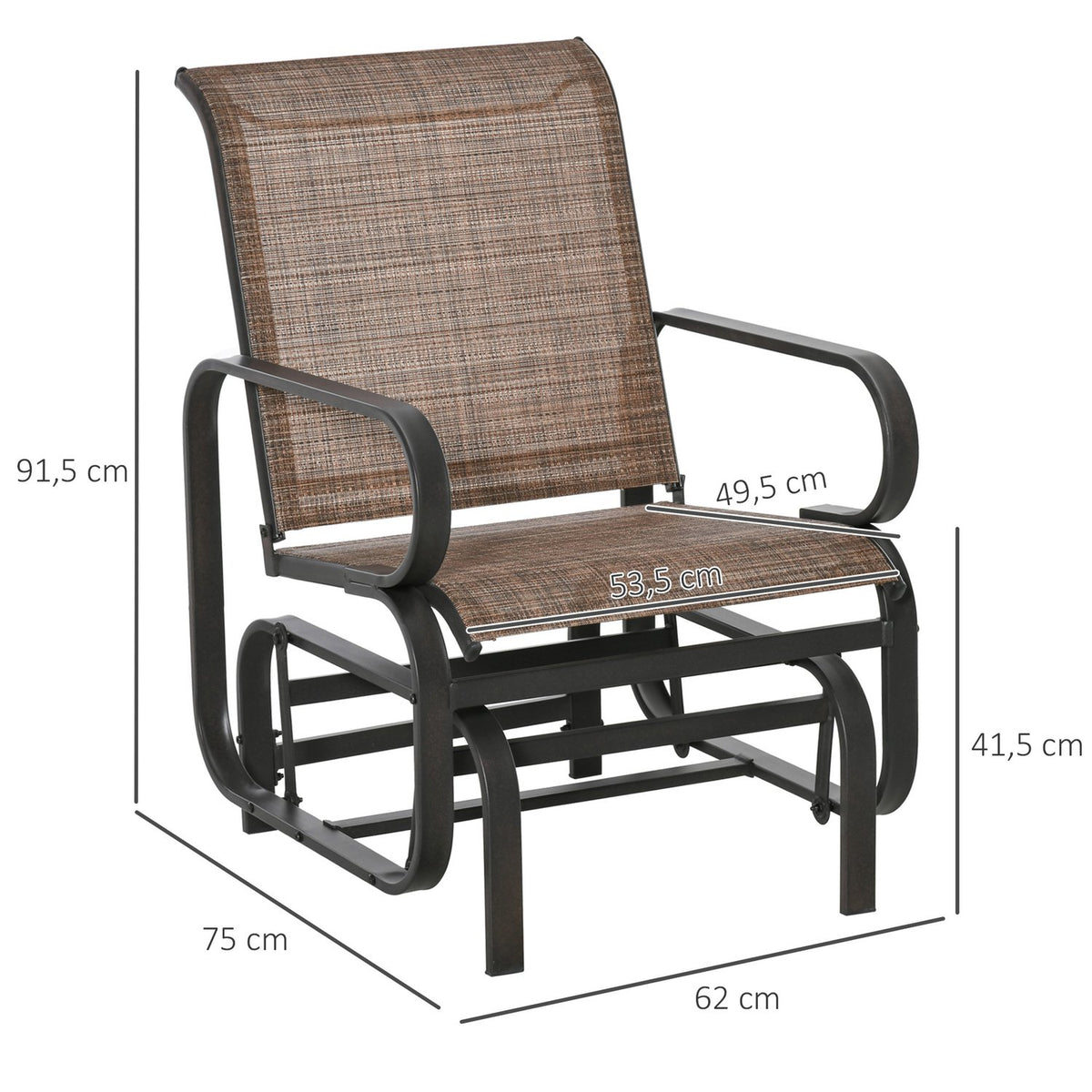 Rocking Chair Garden Relax Chair Garden Swing Steel Textline Brown 62X75X91.5Cm