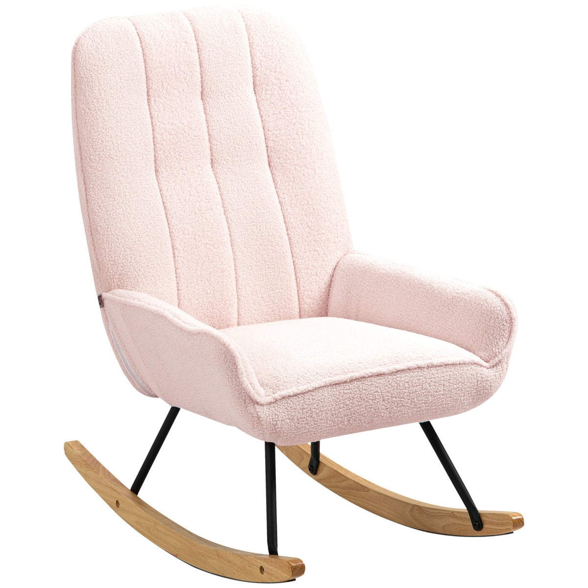 Rocking Chair Padded Relax Chair With Sherpa Fleece, Pink, Up To 150 Kg, Cozy Swing Chair, 63X95X97Cm