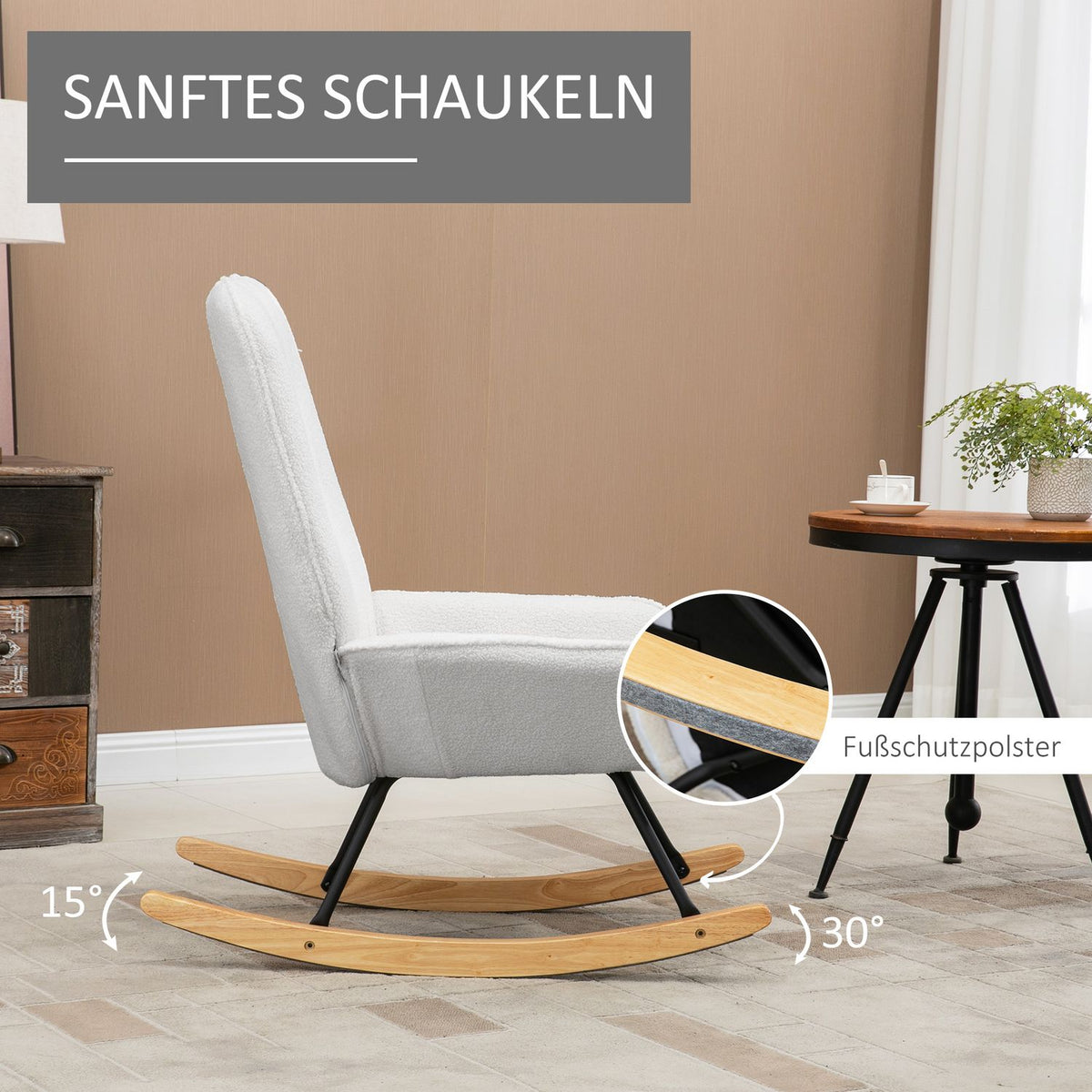 Rocking Chair, Padded Rocking Chair, Relaxation Chair, Load-Bearing Capacity Up To 150 Kg, Relaxation Chair, Sherpa Fleece, Grey