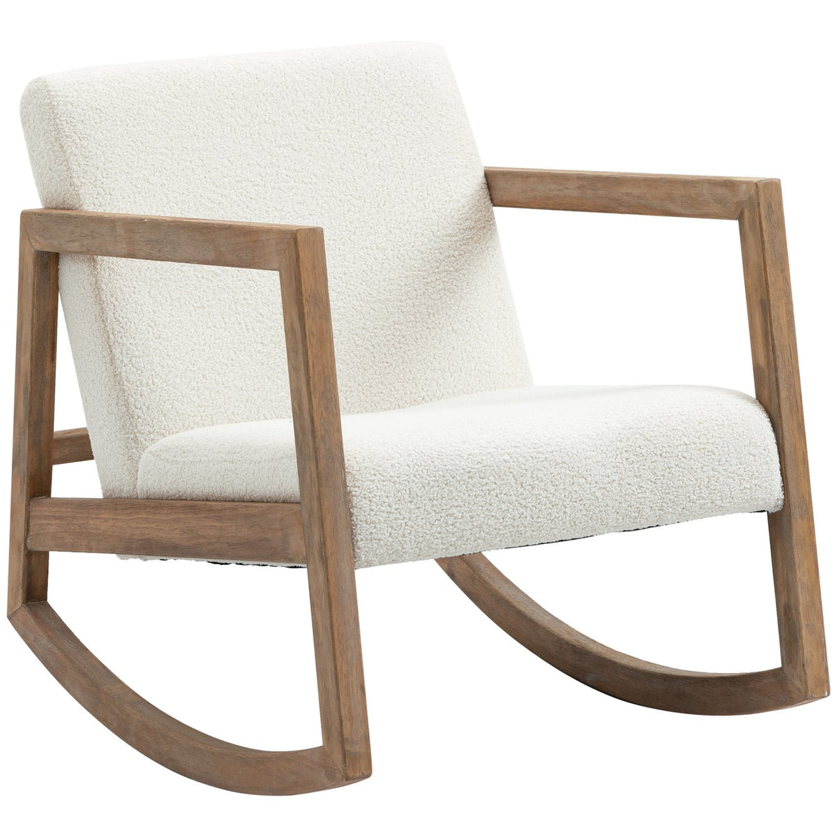 Rocking Chair Relax Chair With Wooden Frame Padded Lounge Rubber Wood Cream White