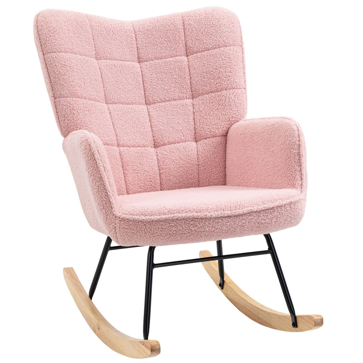 Rocking Chair, Rocking Chair, Accent Chair, Relaxation Chair, Living Room Chair For Bedroom, Up To 120 Kg, Imitation Lambskin, Pink