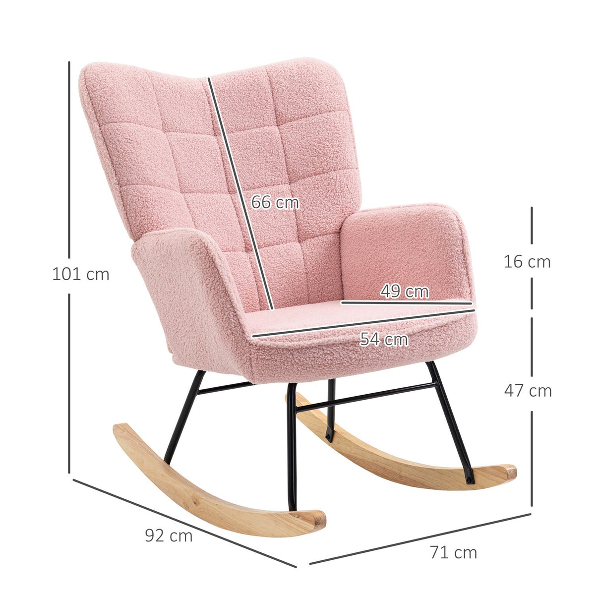 Rocking Chair, Rocking Chair, Accent Chair, Relaxation Chair, Living Room Chair For Bedroom, Up To 120 Kg, Imitation Lambskin, Pink