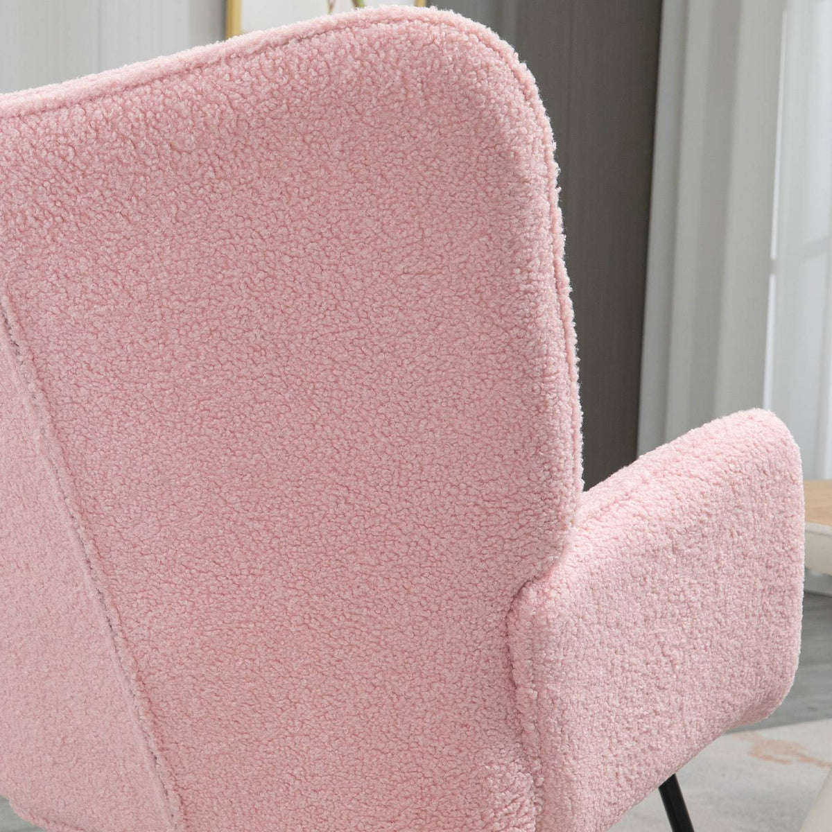 Rocking Chair, Rocking Chair, Accent Chair, Relaxation Chair, Living Room Chair For Bedroom, Up To 120 Kg, Imitation Lambskin, Pink