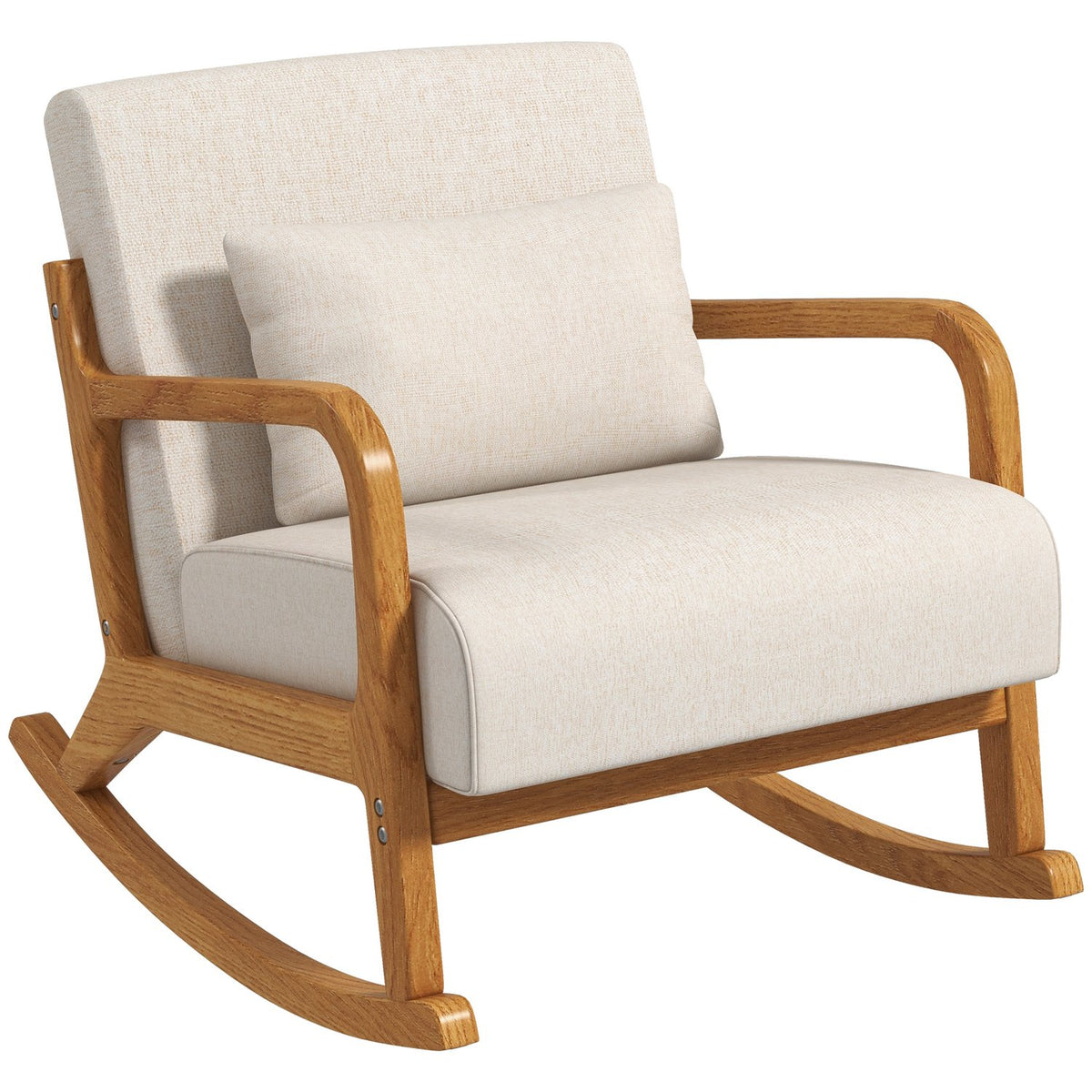 Rocking Chair, Rocking Chair, Padded Swing Chair with Wooden Frame, Armrest, Relax Chair, for Bedroom, Living Room, Cream