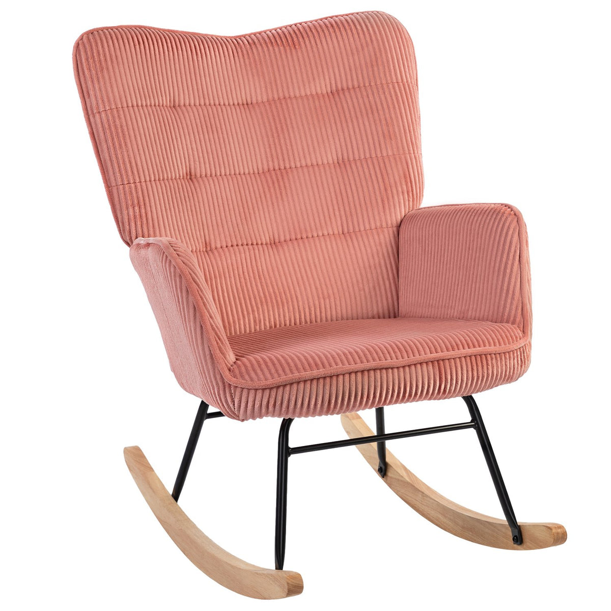 Rocking Chair, Rocking Chair with Cord Look, Armrest, Armchair with Wooden Runners, Relaxation Chair for Living Room, Bedroom, Pink