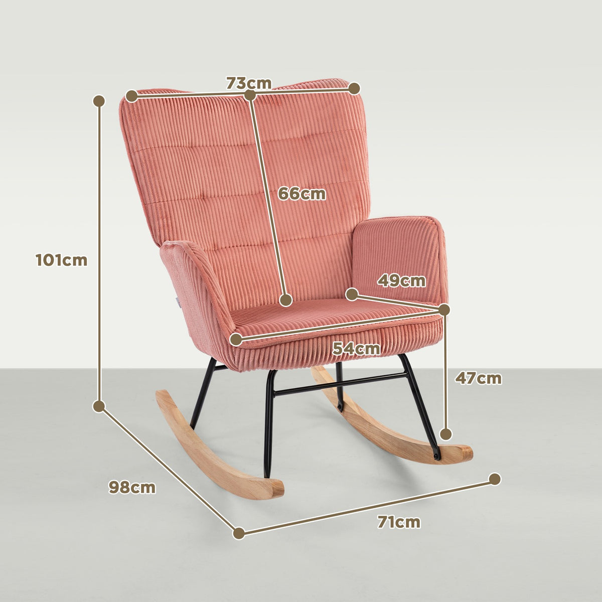 Rocking Chair, Rocking Chair with Cord Look, Armrest, Armchair with Wooden Runners, Relaxation Chair for Living Room, Bedroom, Pink